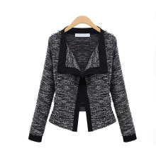 Autumn European Style Women Knitted Linen Cotton Splicing Color Fashion Coat